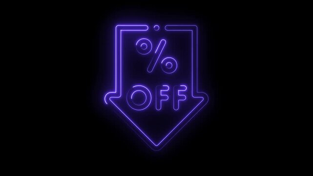 Purple neon style percentage off down arrow promotion discount concept animated video