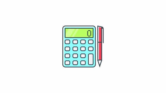 Minimalist digital calculator and pen illustration icon animation.