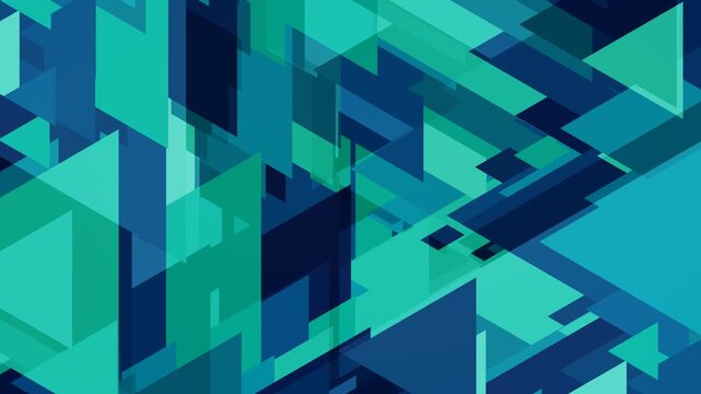 Dynamic abstract turquoise triangles and polygon shapes create a seamless looping motion background ideal for modern digital presentation designs