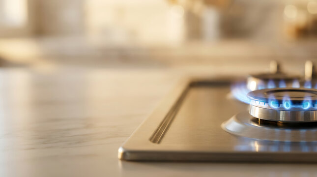 Video of a modern gas stove with blue flames burning in a kitchen, perfect for cooking concepts