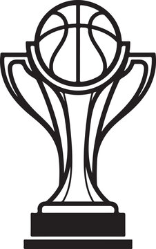 Basketball championship trophy vector icon, minimalist sports tournament award illustration, black and white winner cup symbol for league finals
