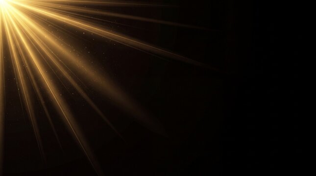Bright golden light rays emitting from the top corner across a deep black background surface with streaks illumination across dark background subtle
