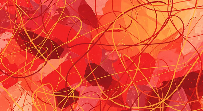 Abstract background featuring chaotic yellow lines layered over a vibrant red