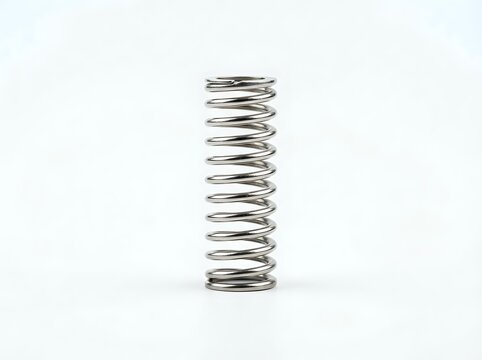 Metallic coil spring with compressed helical design isolated on white background