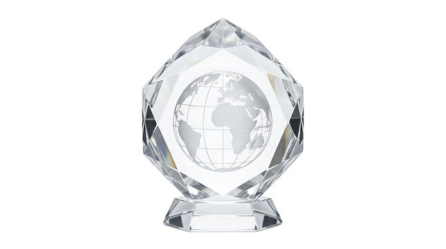 Crystal globe award trophy on a gray background