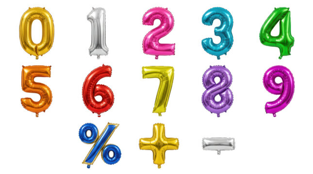 Set of colorful foil balloon numbers for birthday party celebration design