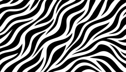 Fototapeta premium Abstract Diagonal Zebra Stripes with Flowing Black and White Wavy Lines