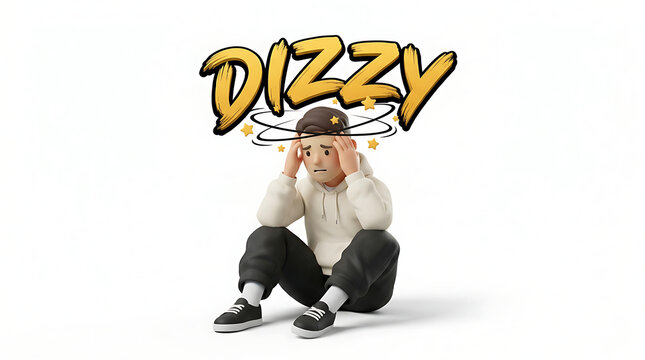 Young character sitting hunched over feeling dizzy and overwhelmed after a painful breakup event