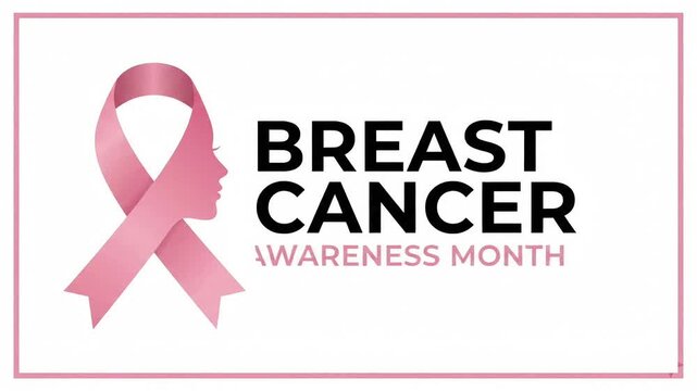 Breast Cancer Awareness Month Banner with Pink Ribbon Female Silhouette

