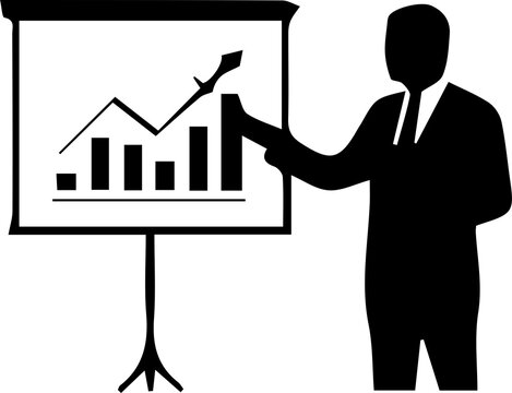 Man presenting growth chart black silhouette icon for business analysis and marketing.