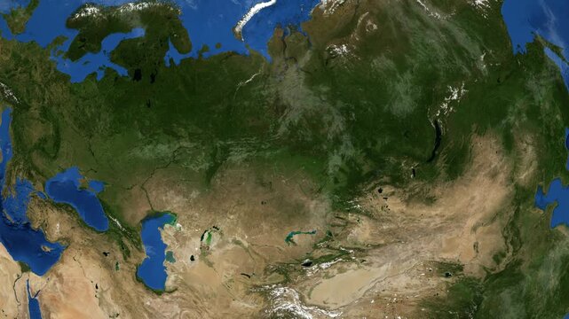 Cinematic 3D Earth Globe Orbital Zoom into Omsk Region, Russia Borders