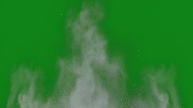 Gray Dust Erupting Upward Like Fountain and Falling Back on Green Screen