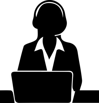 Customer support representative with headset laptop symbol for assistance icon.