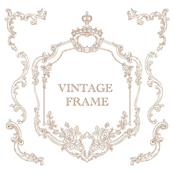 Crowned Rococo Floral Frame with Roses and Acanthus Scrollwork
