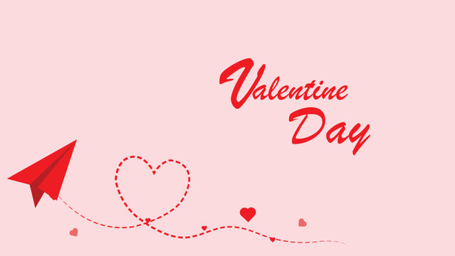 Valentine day greeting card vector with red paper plane and heart trail on pink background