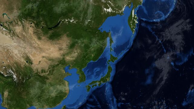 Cinematic 3D Earth Globe Orbital Zoom into Primor'ye Region, Russia Borders