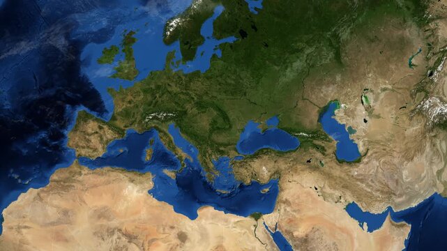 Cinematic 3D Earth Globe Orbital Zoom into Romania Borders