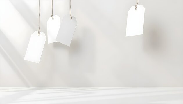 Minimal White Sale Tags Background with Clean Ecommerce Discount Labels and Copy Space