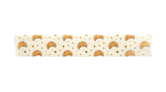 Washi tape roll with croissant pattern isolated on transparent background