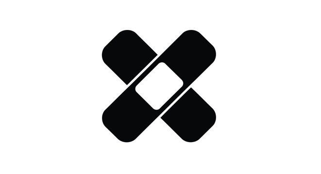 Adhesive bandage cross shape in black silhouette