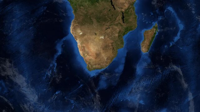 Cinematic 3D Earth Globe Orbital Zoom into South Africa Borders
