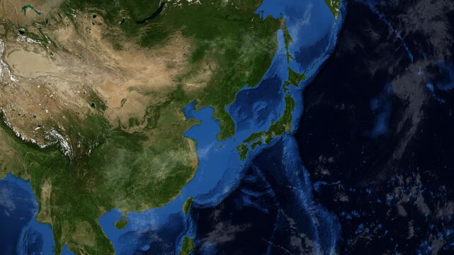 Cinematic 3D Earth Globe Orbital Zoom into South Korea Borders
