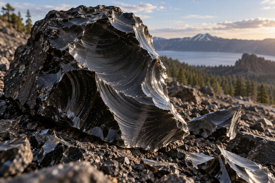 Obsidian Conchoidal Fracture With Curved Breaks