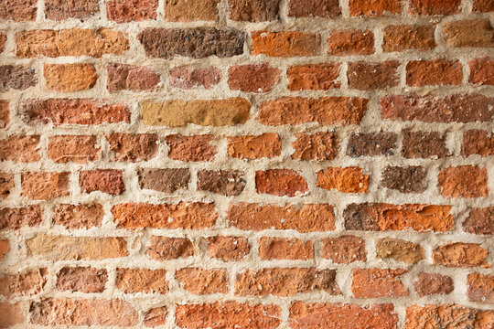 Weathered Red Brick Wall Texture With Light Mortar