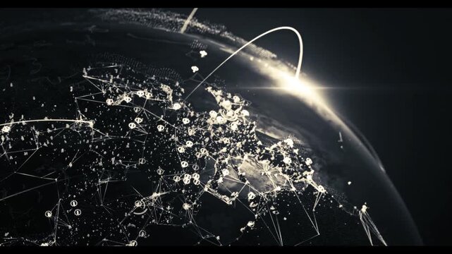 Global Communication Network World Globe Flight Connections Background Seamless Loop