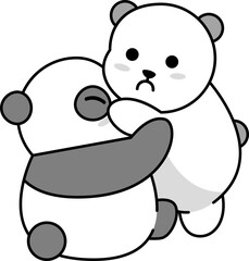 Fototapeta premium Cute Panda and Polar Bear Hugging Cartoon Illustration
