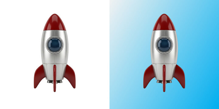 Red and silver toy rocket ship for space exploration concepts