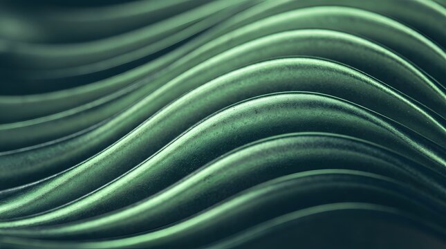 Abstract flowing wave pattern with a deep green hue, suggesting smooth motion and organic form