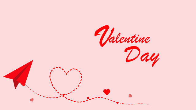 Valentine day greeting card vector with red paper plane and heart trail on pink background