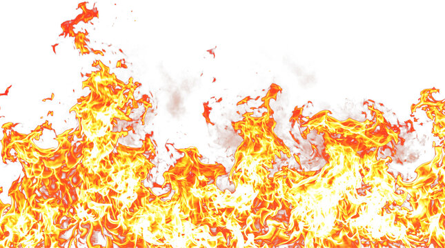 Realistic fire flames burning with smoke and sparks, isolated on transparent background. Ideal for game assets, VFX, and digital art projects.