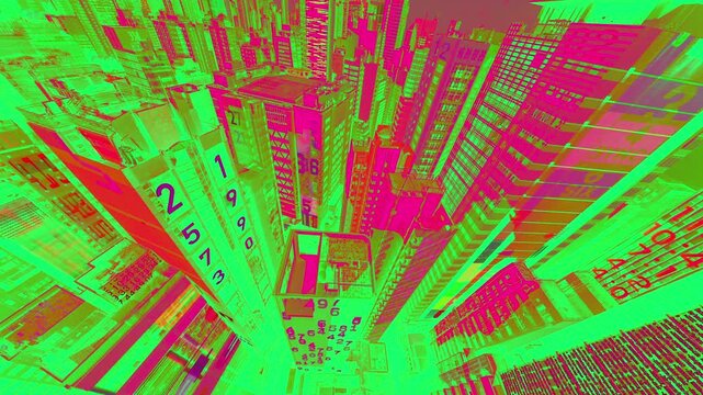 hong kong cyberpunk city with overlayed code and data on the buildings