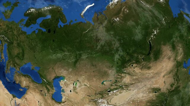 Cinematic 3D Earth Globe Orbital Zoom into Tyumen' Region, Russia Borders