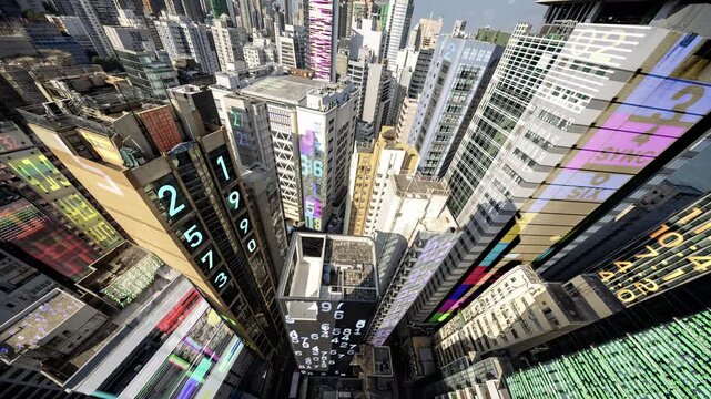 hong kong cyberpunk city with overlayed code and data on the buildings