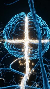 Human brain anatomy glowing with neural activity and electrical impulses in medical science