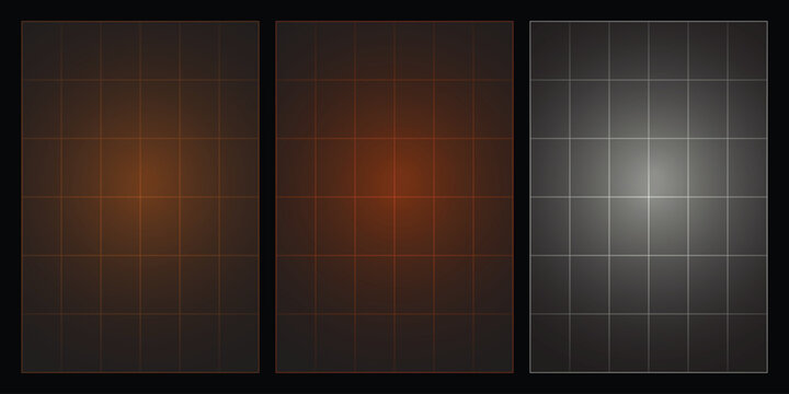 Grid pattern with gradient illumination showcases three variations in tone and color rectangular geometric layout design abstract background dark amber orange gray shading contrast visual