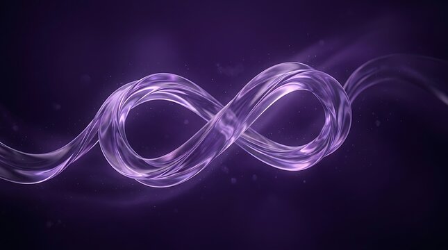 Translucent purple infinity symbol flowing through dark, sparkly, abstract background, with light