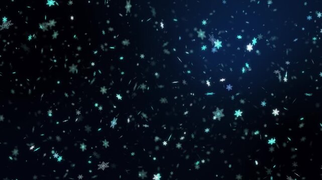 Beautiful loop follow up moving white snowflake particles animaiton on black abstract Background for screen project overlay.