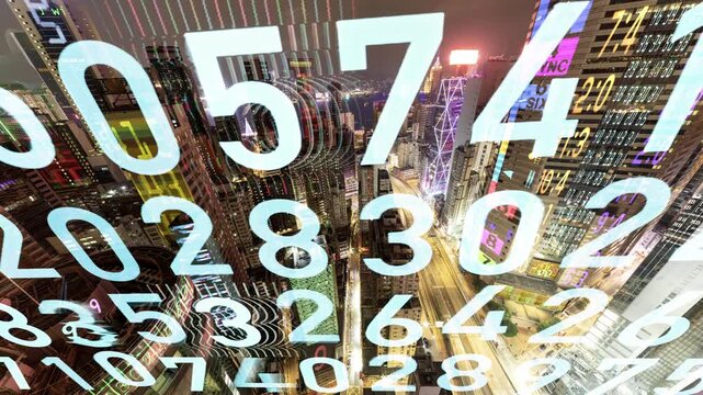 hong kong cyberpunk city with overlayed code and data on the buildings