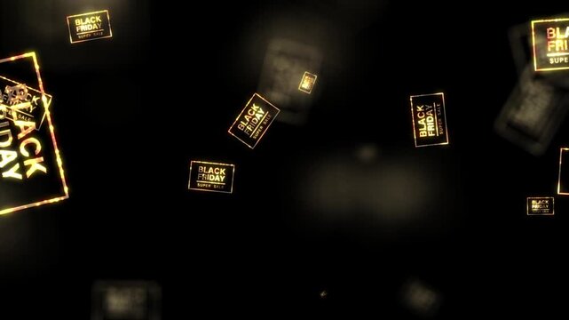 Loop animation of Black Friday sale glow glitch text word light animation effect cinematic title flow on black abstract background. 