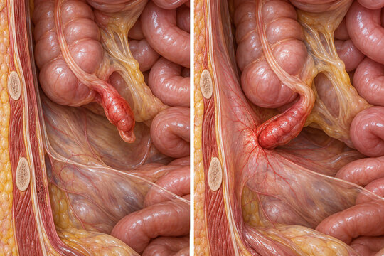Appendicitis Pain Progression Anatomical Cutaway Comparison