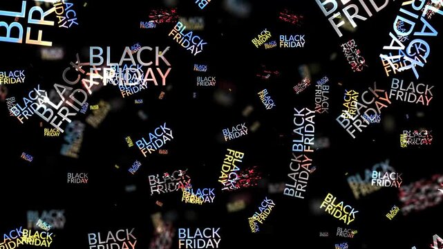 Loop animation of Black Friday glow glitch text word light animation effect cinematic title flow on black abstract background. 