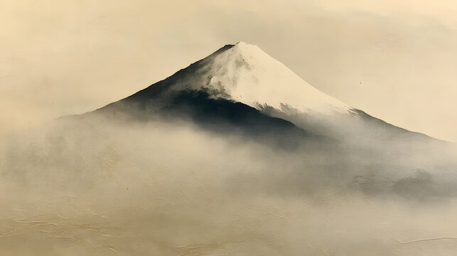 Mount Fuji Above Sea of Clouds Majestic Japanese Mountain Landscape Illustration
