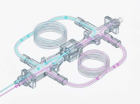 Entangled photon pairs traveling through fiber optic strands in quantum photonics technology