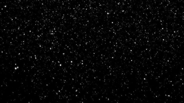Beautiful loop falling moving white snow particles animaiton on black abstract Background for screen project overlay.