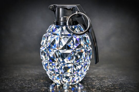 A hand grenade sits on a table, waiting to be used or defused