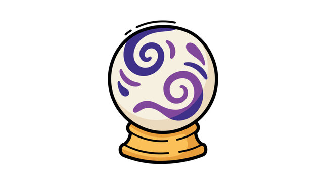 A colorful vector illustration of a magical crystal ball featuring swirling purple patterns. Perfect for themes of fortune telling, mysticism, magic, and fantasy graphic design projects.